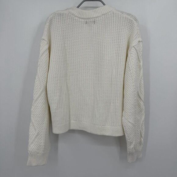 Quinn’s Organic Cotton Ultra Cropped Cable Knit Sweater In Ivory Size S Women’s - Picture 5 of 7
